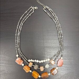 Botswana Agate, Pearls and Crystal Necklace